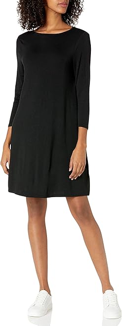Women's 3/4 Sleeve Boat-Neck Dress (Available in Plus Size)